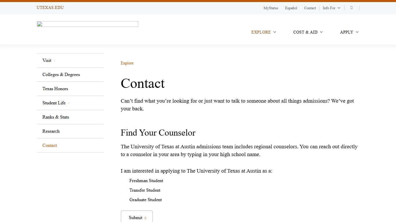 Contact - University of Texas Admissions