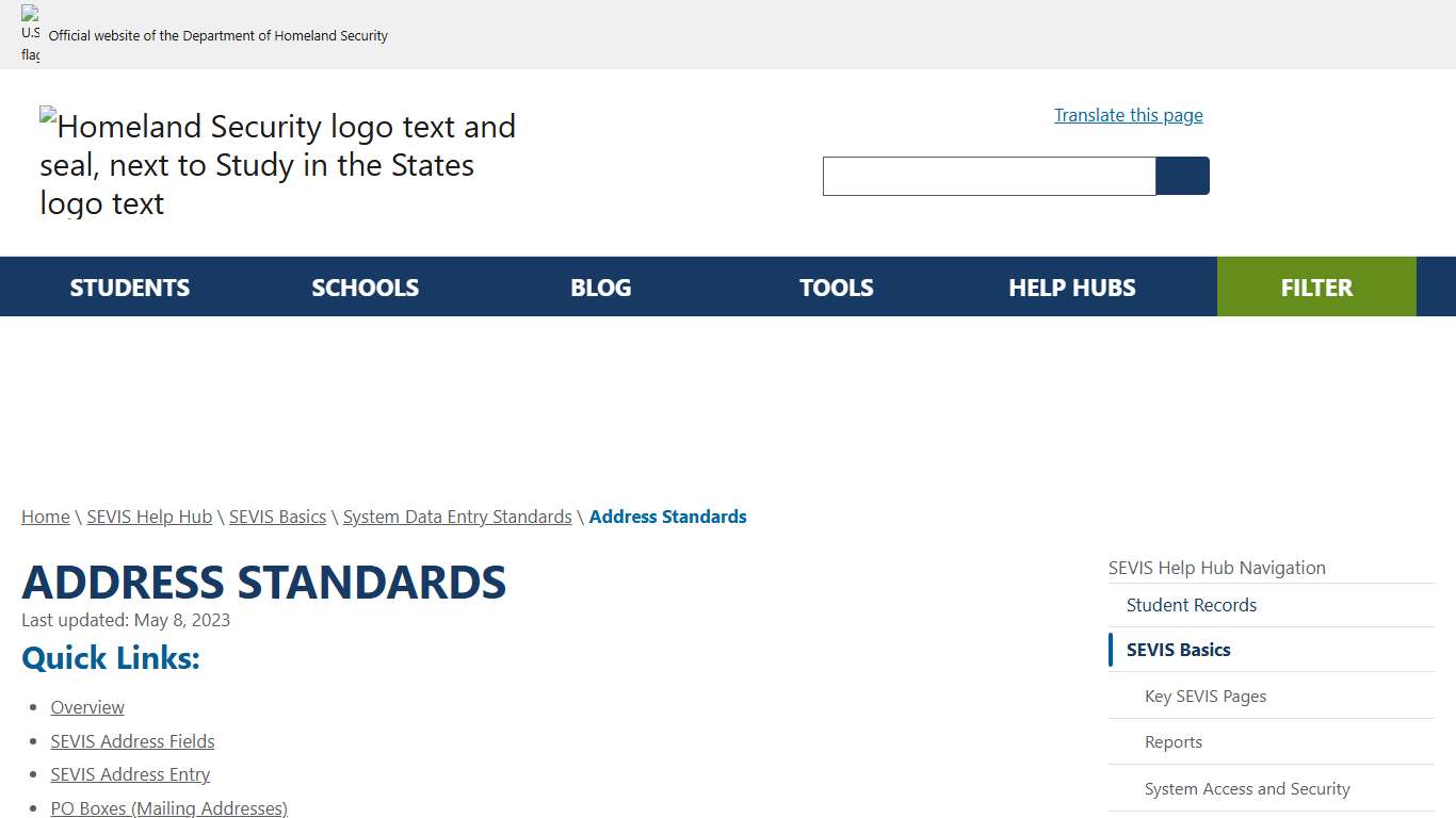 Address Standards | Study in the States